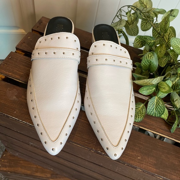 Like New! Beautiful Studded White Padded Mules - Picture 3 of 12
